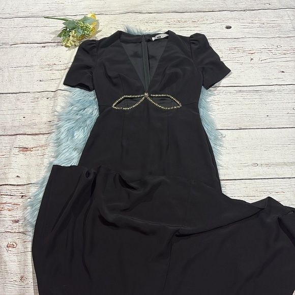 Mac Duggal Embellished Cutout Gown rhinestone puff sleeve bow black maxi - Picture 10 of 10